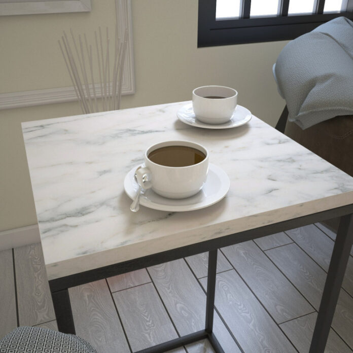 Masuta de Cafea Model Mekhi, 35x35x62 cm, Marmorat