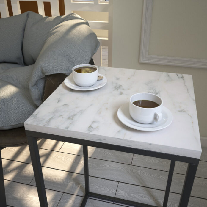 Masuta de Cafea Model Mekhi, 35x35x62 cm, Marmorat