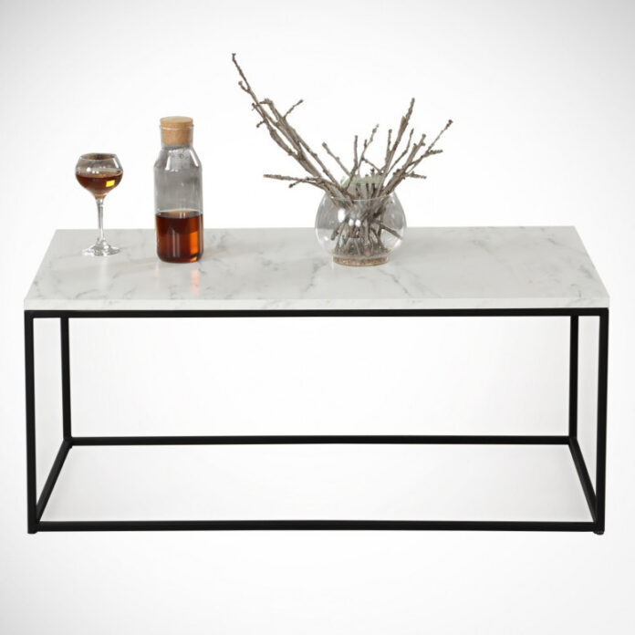 Masuta de Cafea Model Montgomery, 95x55x43 cm, Marmorat/Negru