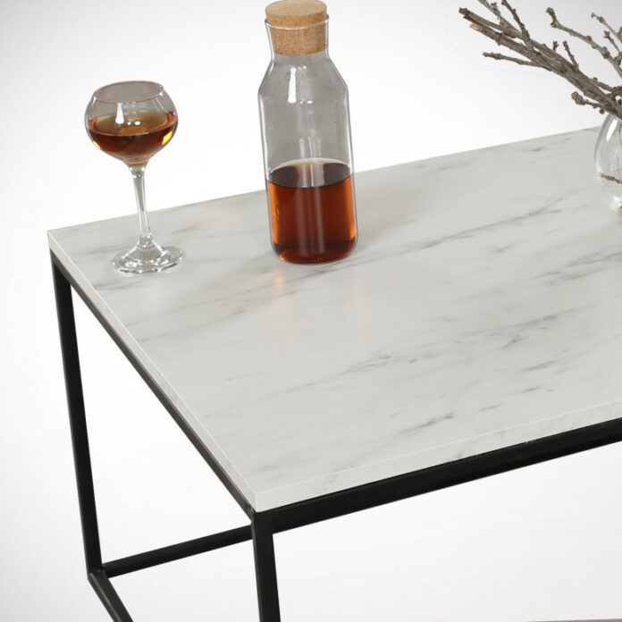 Masuta de Cafea Model Montgomery, 95x55x43 cm, Marmorat/Negru
