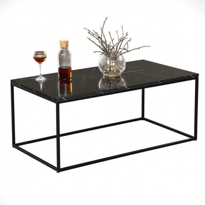 Masuta de Cafea Model Montgomery, 95x55x43 cm, Negru marmorat/Negru Masuta de Cafea Model Montgomery, 95x55x43 cm, Negru marmorat/Negru