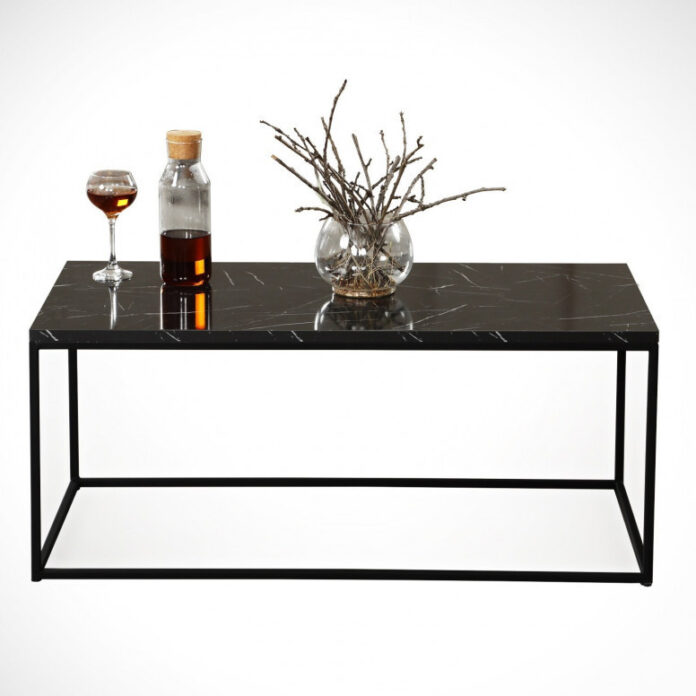 Masuta de Cafea Model Montgomery, 95x55x43 cm, Negru marmorat/Negru Masuta de Cafea Model Montgomery, 95x55x43 cm, Negru marmorat/Negru