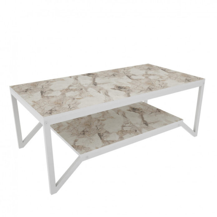 Masuta de Cafea Model Nina, 120x60x45.8 cm, Alb marmorat Masuta de Cafea Model Nina, 120x60x45.8 cm, Alb marmorat