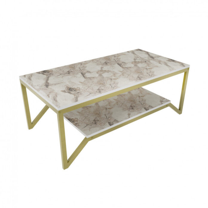 Masuta de Cafea Model Nina, 120x60x45.8 cm, Auriu/Alb marmorat Masuta de Cafea Model Nina, 120x60x45.8 cm, Auriu/Alb marmorat