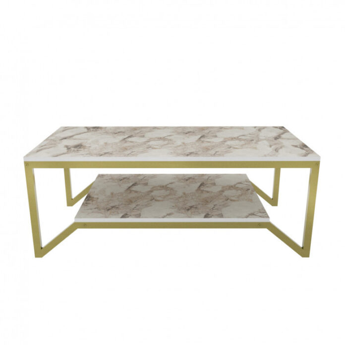 Masuta de Cafea Model Nina, 120x60x45.8 cm, Auriu/Alb marmorat Masuta de Cafea Model Nina, 120x60x45.8 cm, Auriu/Alb marmorat