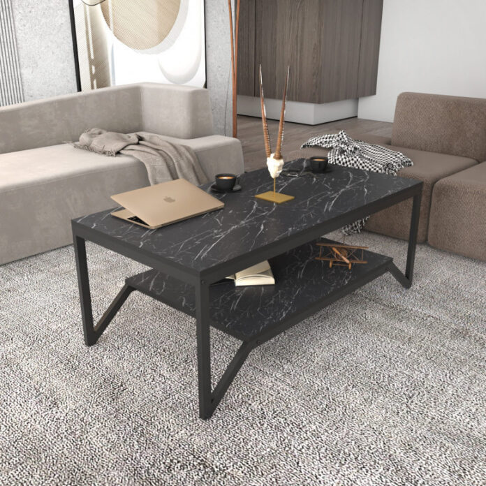 Masuta de Cafea Model Nina, 120x60x45.8 cm, Negru/Negru marmorat Masuta de Cafea Model Nina, 120x60x45.8 cm, Negru/Negru marmorat