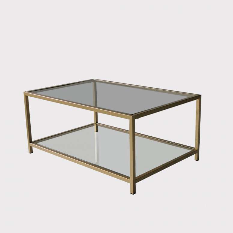 Masuta de Cafea Model Norris, 90x60x40 cm, Auriu, Blat Sticla securizata Masuta de Cafea Model Norris, 90x60x40 cm, Auriu, Blat Sticla securizata