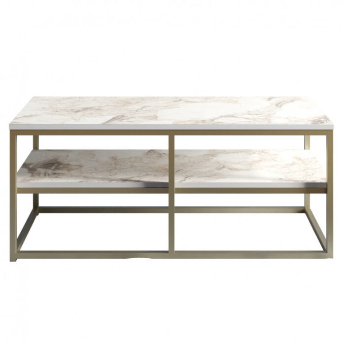 Masuta de Cafea Model Pacheco, 110.4x52x47 cm, Auriu/Alb Masuta de Cafea Model Pacheco, 110.4x52x47 cm, Auriu/Alb