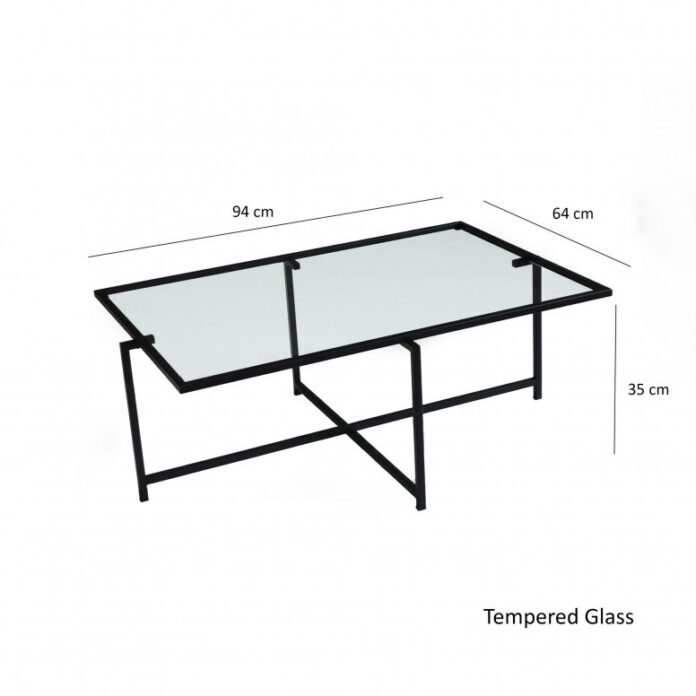 Masuta de Cafea Model Prince, 84x64x35 cm, Negru, Blat Sticla securizata