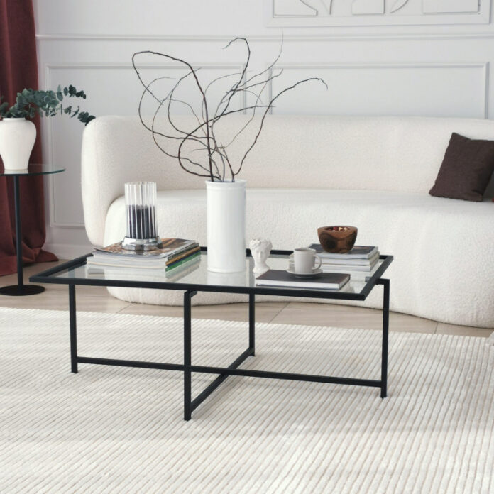 Masuta de Cafea Model Prince, 84x64x35 cm, Negru, Blat Sticla securizata Masuta de Cafea Model Prince, 84x64x35 cm, Negru, Blat Sticla securizata