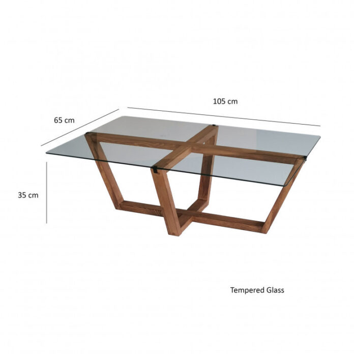 Masuta de Cafea Model Princess, 105x65x35 cm, Nuc, Blat Sticla securizata