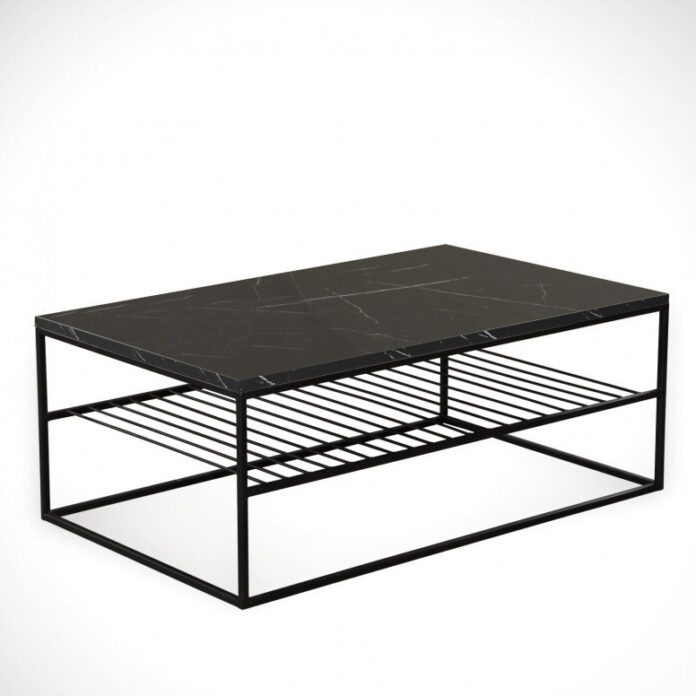 Masuta de Cafea Model Ray, 95x55x43 cm, Negru marmorat/Negru