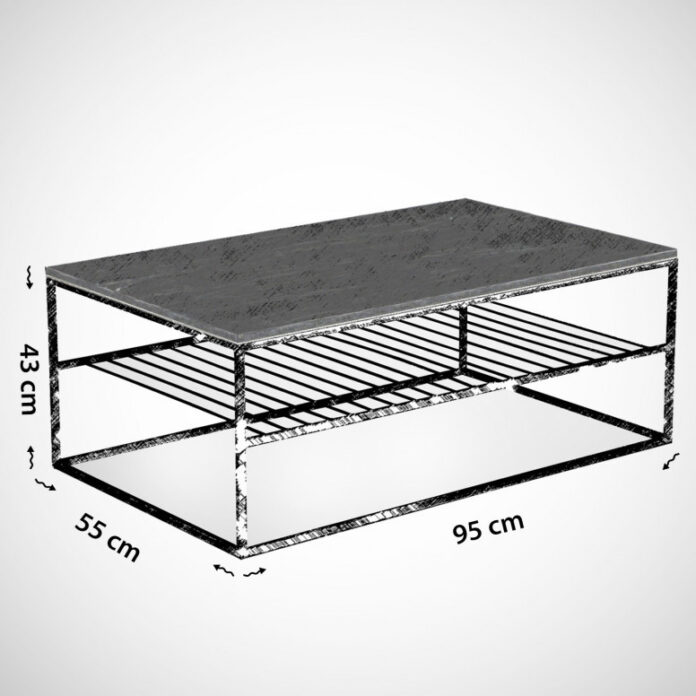 Masuta de Cafea Model Ray, 95x55x43 cm, Negru marmorat/Negru