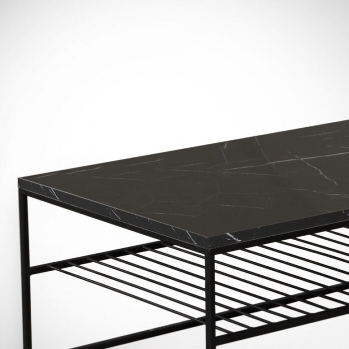 Masuta de Cafea Model Ray, 95x55x43 cm, Negru marmorat/Negru Masuta de Cafea Model Ray, 95x55x43 cm, Negru marmorat/Negru
