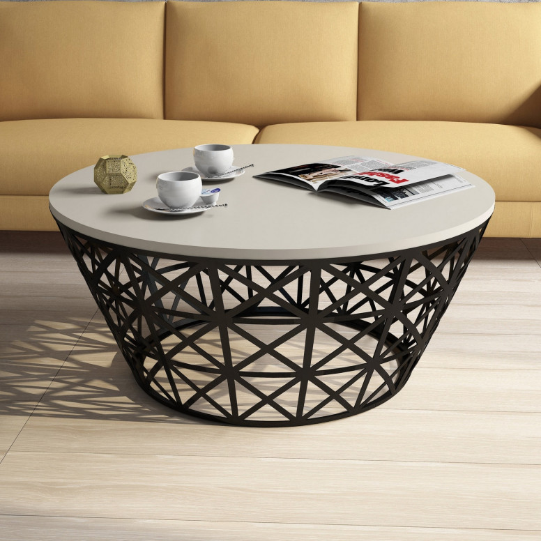 Masuta de Cafea Model Roach, 90x90x38 cm, Crem/Negru Masuta de Cafea Model Roach, 90x90x38 cm, Crem/Negru