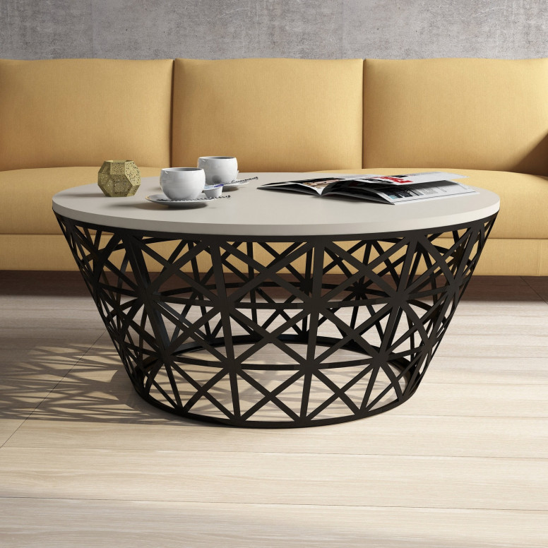 Masuta de Cafea Model Roach, 90x90x38 cm, Crem/Negru Masuta de Cafea Model Roach, 90x90x38 cm, Crem/Negru