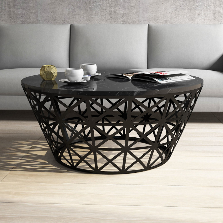 Masuta de Cafea Model Roach, 90x90x38 cm, Negru marmorat Masuta de Cafea Model Roach, 90x90x38 cm, Negru marmorat