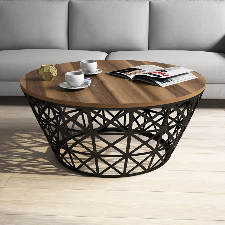 Masuta de Cafea Model Roach, 90x90x38 cm, Nuc/Negru Masuta de Cafea Model Roach, 90x90x38 cm, Nuc/Negru
