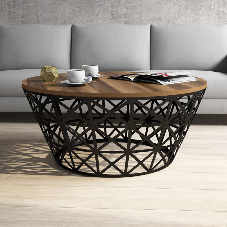 Masuta de Cafea Model Roach, 90x90x38 cm, Nuc/Negru Masuta de Cafea Model Roach, 90x90x38 cm, Nuc/Negru