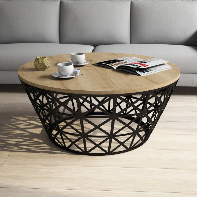 Masuta de Cafea Model Roach, 90x90x38 cm, Stejar/Negru Masuta de Cafea Model Roach, 90x90x38 cm, Stejar/Negru