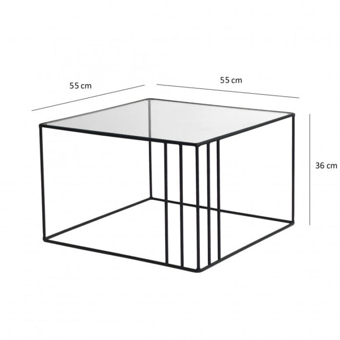 Masuta de Cafea Model Rohan, 55x55x36 cm, Negru, Blat Sticla securizata Masuta de Cafea Model Rohan, 55x55x36 cm, Negru, Blat Sticla securizata