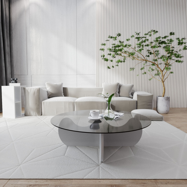 Masuta de Cafea Model Santiago, 90x90x30 cm, Alb, Blat Sticla securizata Masuta de Cafea Model Santiago, 90x90x30 cm, Alb, Blat Sticla securizata