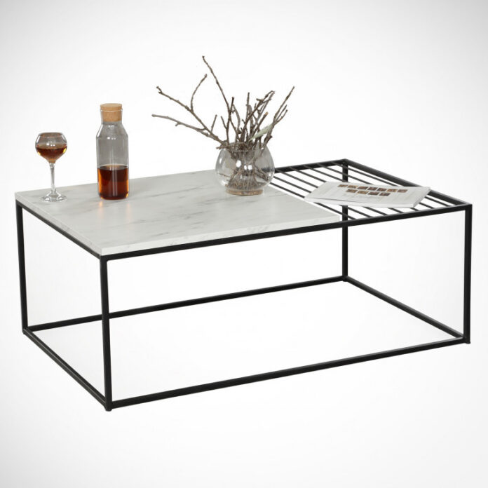 Masuta de Cafea Model Sloan, 95x55x43 cm, Marmorat/Negru Masuta de Cafea Model Sloan, 95x55x43 cm, Marmorat/Negru