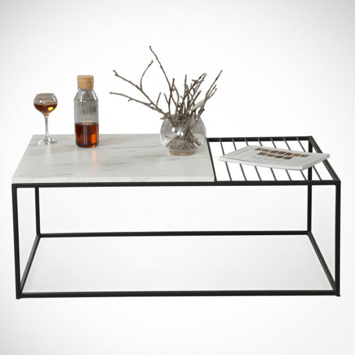 Masuta de Cafea Model Sloan, 95x55x43 cm, Marmorat/Negru Masuta de Cafea Model Sloan, 95x55x43 cm, Marmorat/Negru