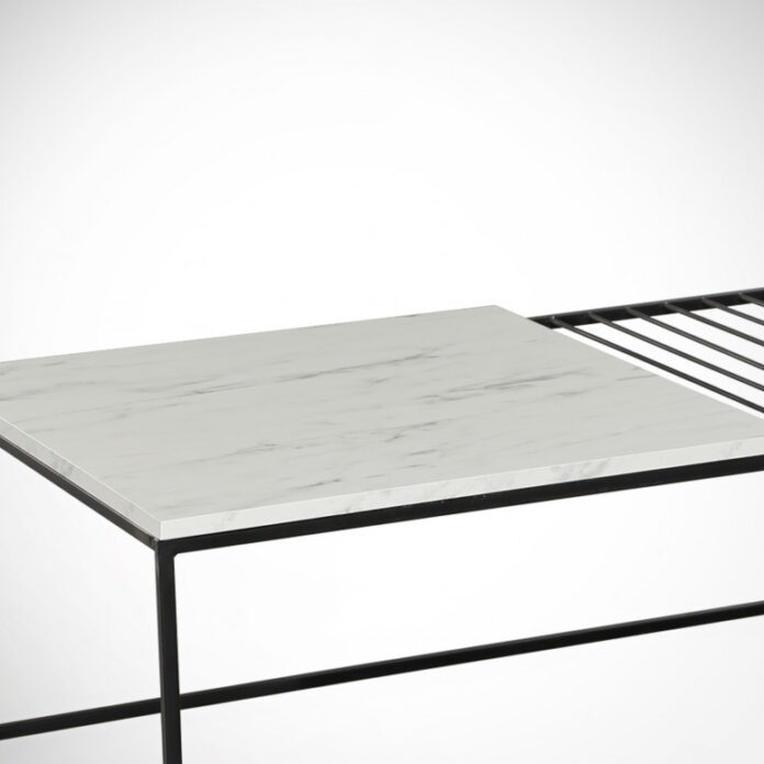 Masuta de Cafea Model Sloan, 95x55x43 cm, Marmorat/Negru Masuta de Cafea Model Sloan, 95x55x43 cm, Marmorat/Negru