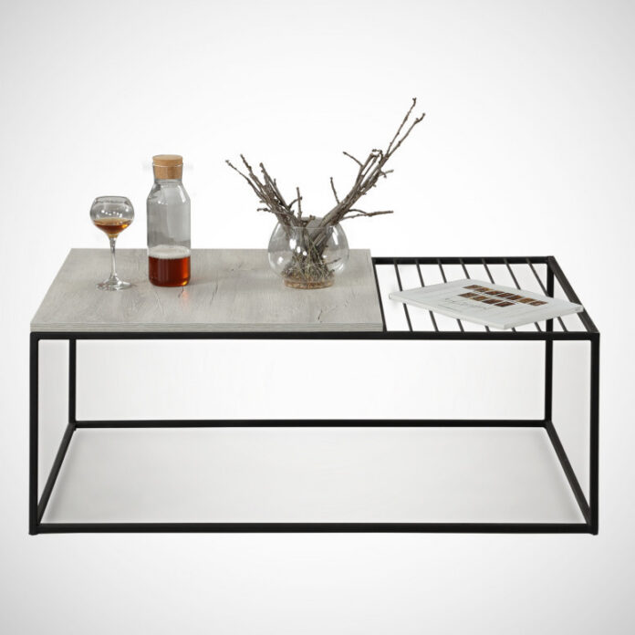 Masuta de Cafea Model Sloan, 95x55x43 cm, Stejar deschis/Negru Masuta de Cafea Model Sloan, 95x55x43 cm, Stejar deschis/Negru