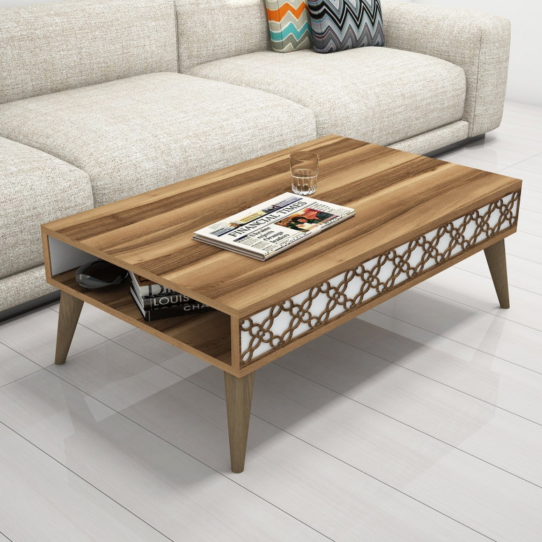Masuta de Cafea Model Trevino, 105x60x36.6 cm, Nuc/Alb Masuta de Cafea Model Trevino, 105x60x36.6 cm, Nuc/Alb
