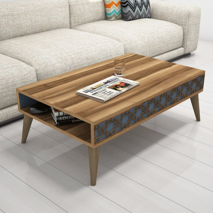 Masuta de Cafea Model Trevino, 105x60x36.6 cm, Nuc/Albastru cenusiu Masuta de Cafea Model Trevino, 105x60x36.6 cm, Nuc/Albastru cenusiu