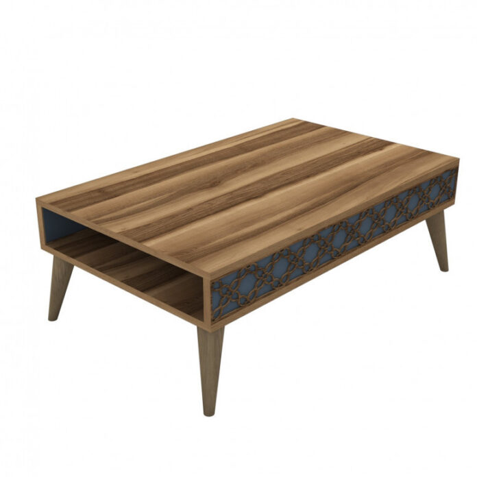 Masuta de Cafea Model Trevino, 105x60x36.6 cm, Nuc/Albastru cenusiu Masuta de Cafea Model Trevino, 105x60x36.6 cm, Nuc/Albastru cenusiu