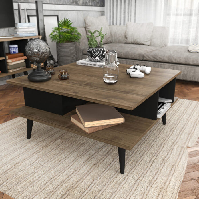 Masuta de Cafea Model Vienna, 89x89x44 cm, Nuc/Negru Masuta de Cafea Model Vienna, 89x89x44 cm, Nuc/Negru