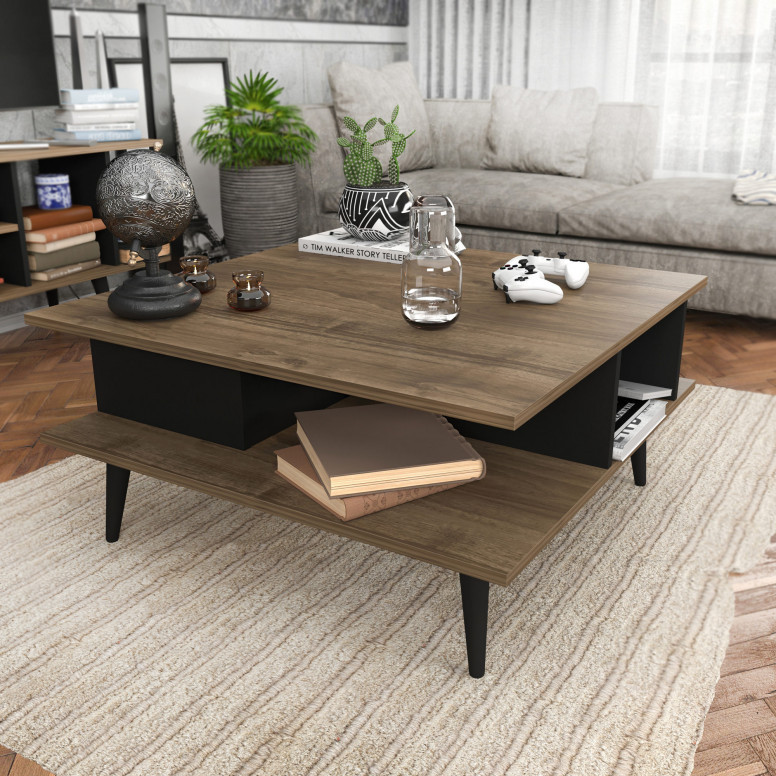 Masuta de Cafea Model Vienna, 89x89x44 cm, Nuc/Negru Masuta de Cafea Model Vienna, 89x89x44 cm, Nuc/Negru