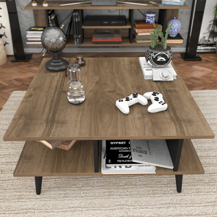 Masuta de Cafea Model Vienna, 89x89x44 cm, Nuc/Negru Masuta de Cafea Model Vienna, 89x89x44 cm, Nuc/Negru