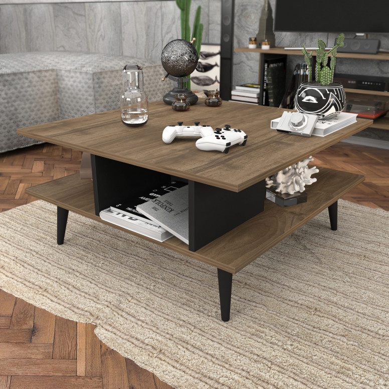 Masuta de Cafea Model Vienna, 89x89x44 cm, Nuc/Negru Masuta de Cafea Model Vienna, 89x89x44 cm, Nuc/Negru