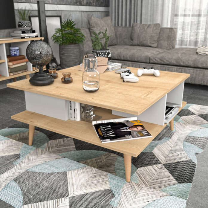 Masuta de Cafea Model Vienna, 89x89x44 cm, Stejar/Alb Masuta de Cafea Model Vienna, 89x89x44 cm, Stejar/Alb