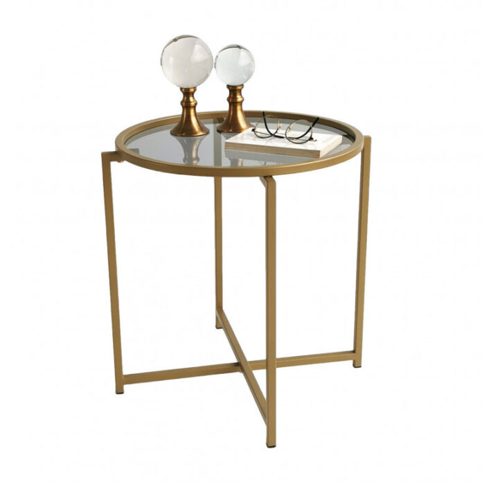 Masuta de Cafea Model Villa, 50x50x50 cm, Auriu, Blat Sticla securizata Masuta de Cafea Model Villa, 50x50x50 cm, Auriu, Blat Sticla securizata
