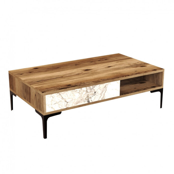 Masuta de Cafea Model Walker, 105x60x32.6 cm, Nuc/Alb marmorat Masuta de Cafea Model Walker, 105x60x32.6 cm, Nuc/Alb marmorat