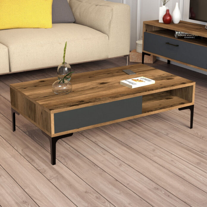 Masuta de Cafea Model Walker, 105x60x32.6 cm, Nuc/Antracit Masuta de Cafea Model Walker, 105x60x32.6 cm, Nuc/Antracit