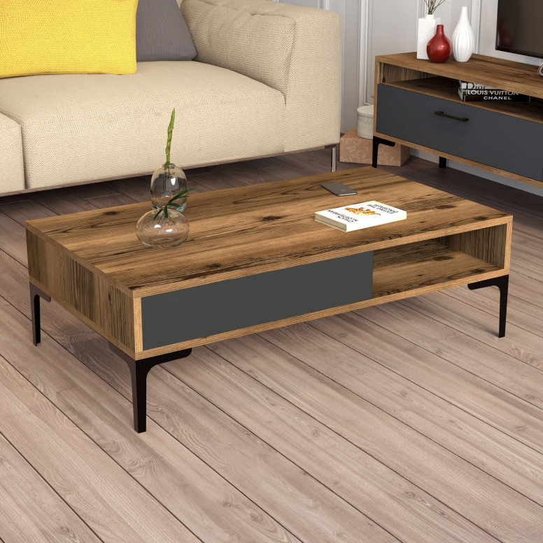 Masuta de Cafea Model Walker, 105x60x32.6 cm, Nuc/Antracit Masuta de Cafea Model Walker, 105x60x32.6 cm, Nuc/Antracit