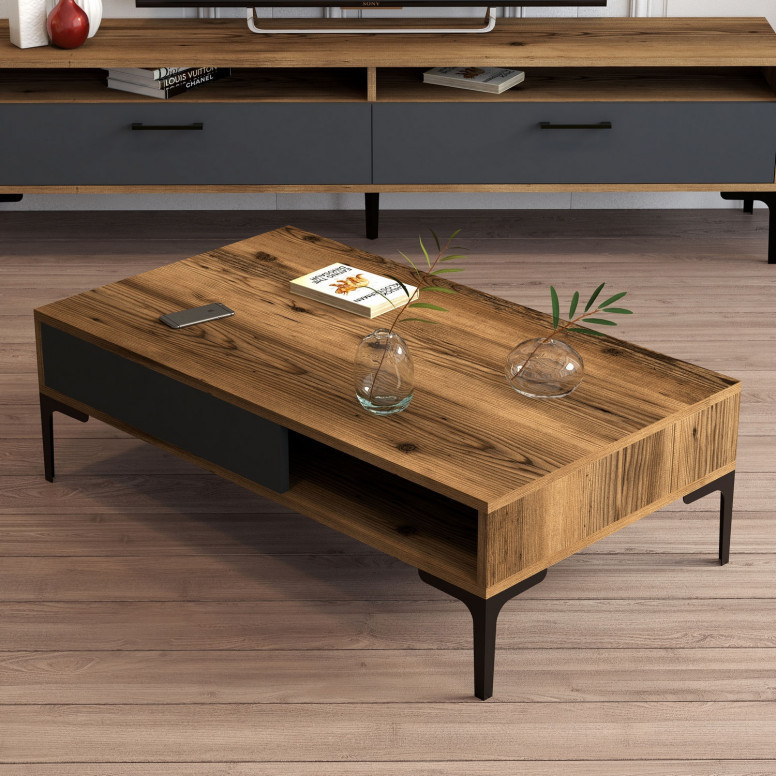 Masuta de Cafea Model Walker, 105x60x32.6 cm, Nuc/Antracit Masuta de Cafea Model Walker, 105x60x32.6 cm, Nuc/Antracit