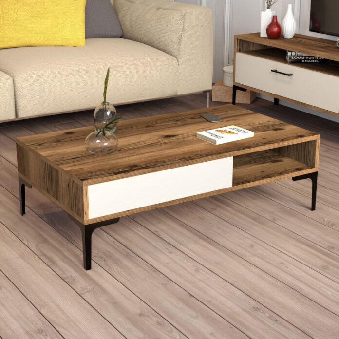 Masuta de Cafea Model Walker, 105x60x32.6 cm, Nuc/Crem Masuta de Cafea Model Walker, 105x60x32.6 cm, Nuc/Crem