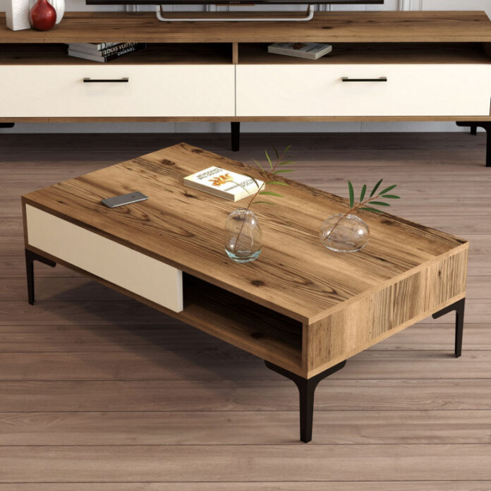 Masuta de Cafea Model Walker, 105x60x32.6 cm, Nuc/Crem Masuta de Cafea Model Walker, 105x60x32.6 cm, Nuc/Crem