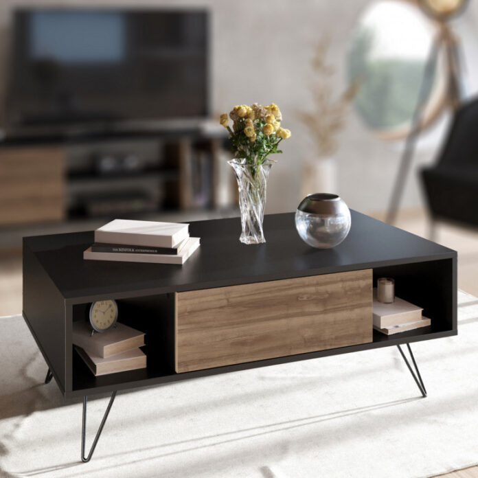 Masuta de Cafea Model Warren, 120x60x45.6 cm, Negru/Nuc