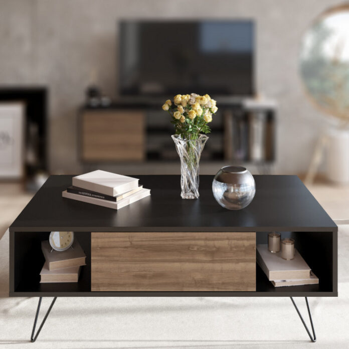 Masuta de Cafea Model Warren, 120x60x45.6 cm, Negru/Nuc