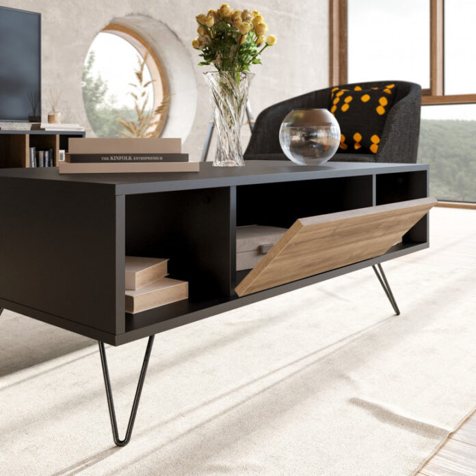 Masuta de Cafea Model Warren, 120x60x45.6 cm, Negru/Nuc