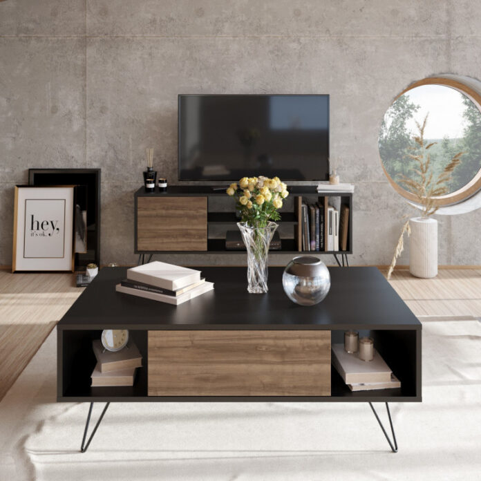 Masuta de Cafea Model Warren, 120x60x45.6 cm, Negru/Nuc Masuta de Cafea Model Warren, 120x60x45.6 cm, Negru/Nuc