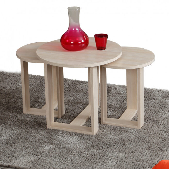 Masuta de Cafea Model Woods, 52x52x47/36x36x43/36x36x41 cm, Stejar Masuta de Cafea Model Woods, 52x52x47/36x36x43/36x36x41 cm, Stejar